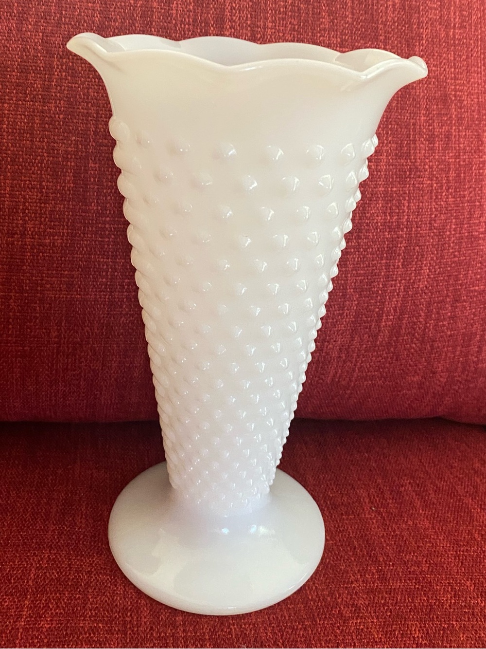 Vintage Anchor Hocking Milk White Glass 9 1/2" Hobnail Trumpet Vase